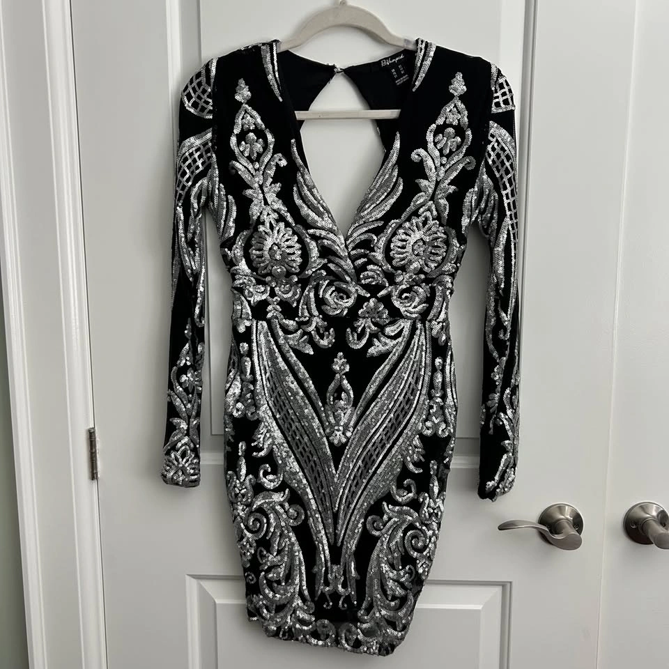 ReVamped Black & Silver Sequin Bodycon Dress - Size XS - photo 3