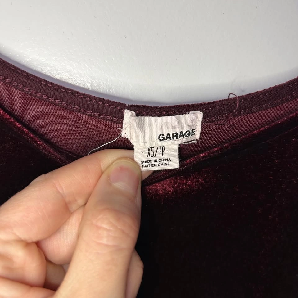 Garage Burgundy Velvet Bodycon Dress – Long Sleeve, Size XS - photo 4
