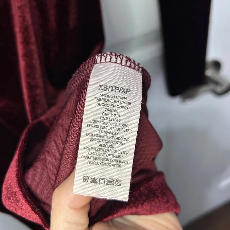 Garage Burgundy Velvet Bodycon Dress – Long Sleeve, Size XS - photo 5