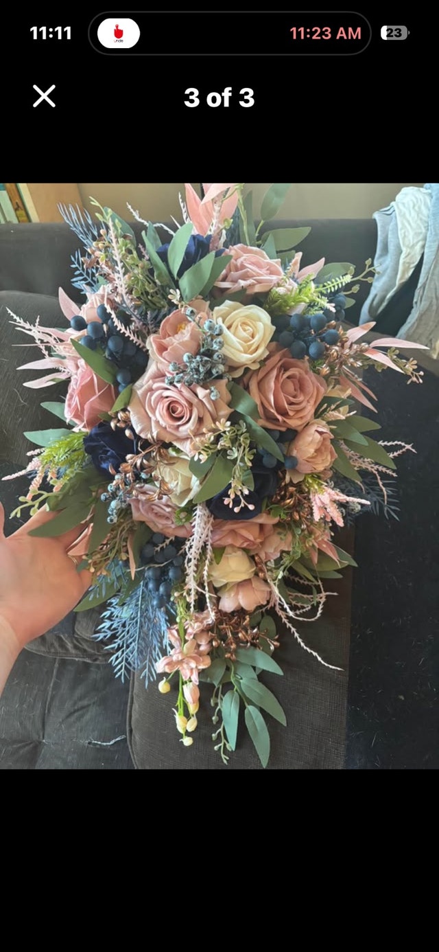 10-Inch Cascading Wedding Bouquet – Dusty Rose, Navy & Blush - photo 3