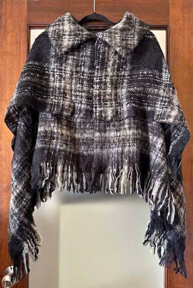 Steve Madden Plaid Fringe Poncho- New with Tag