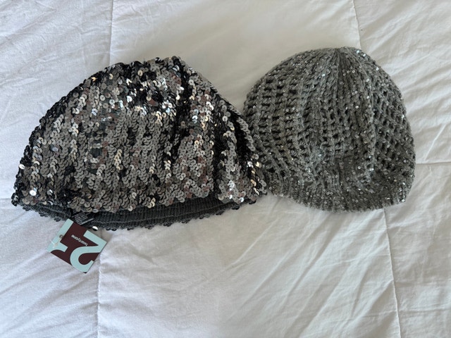 2 Brand New Ladies Winter Bennie Hats, silver in colour NEW