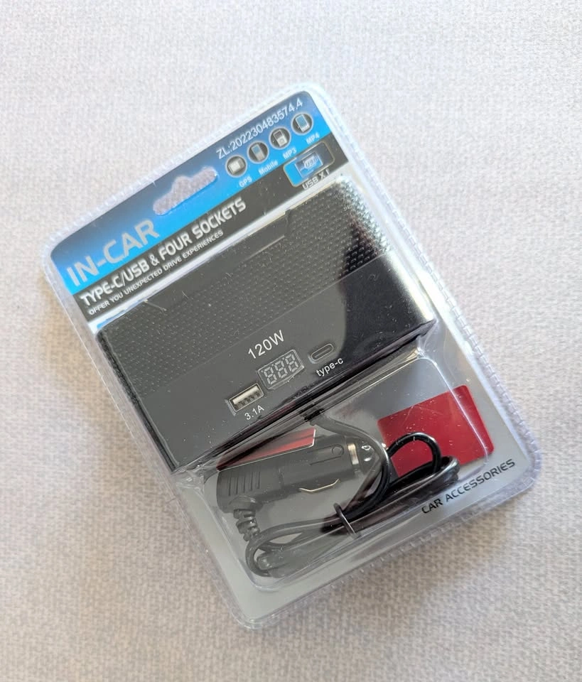 120W Car Cigarette Lighter Splitter – 4 Sockets + USB & Type-C - photo 3
