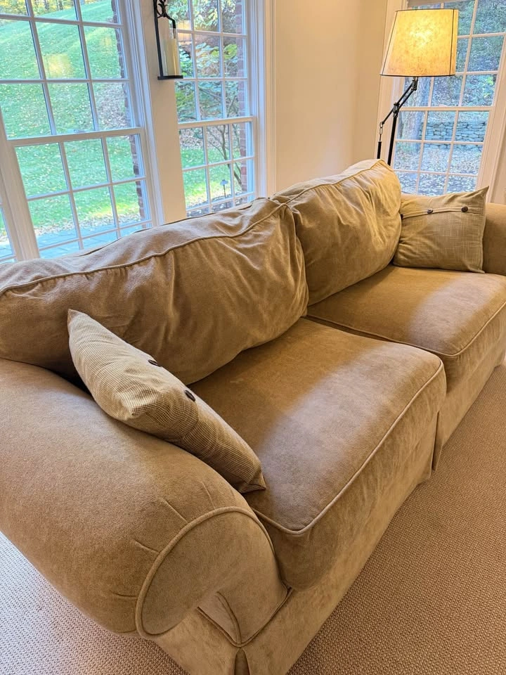 Tan Rolled Arm Skirted Sofa - photo 2