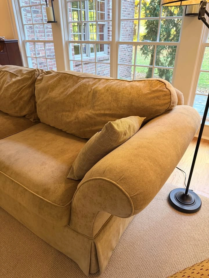 Tan Rolled Arm Skirted Sofa - photo 3