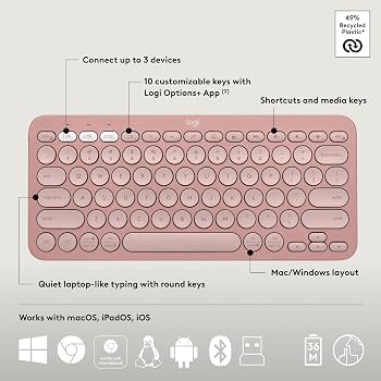 Logitech K380 Multi-Device Bluetooth Keyboard - Rose Pink - photo 2