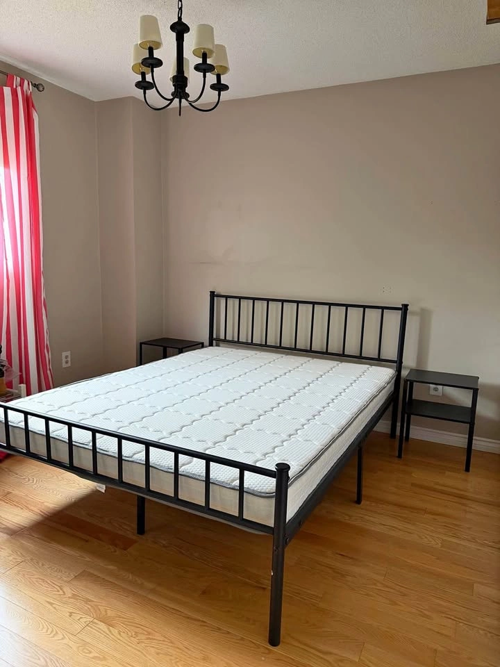 Queen Bed + Like-New Mattress + 2 IKEA Nightstands