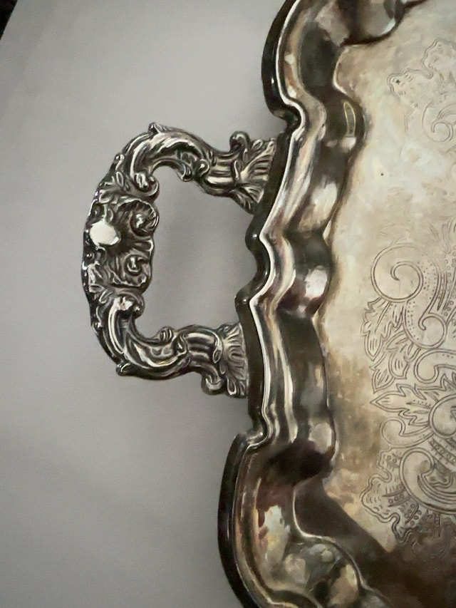 Ornate Vintage Silver-Plated Serving Tray