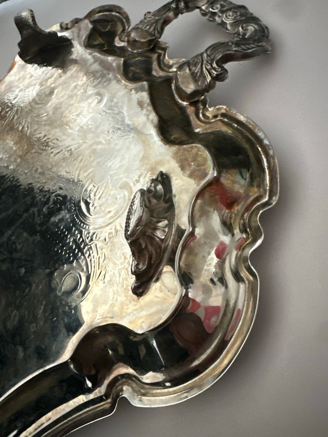Ornate Vintage Silver-Plated Serving Tray - photo 2