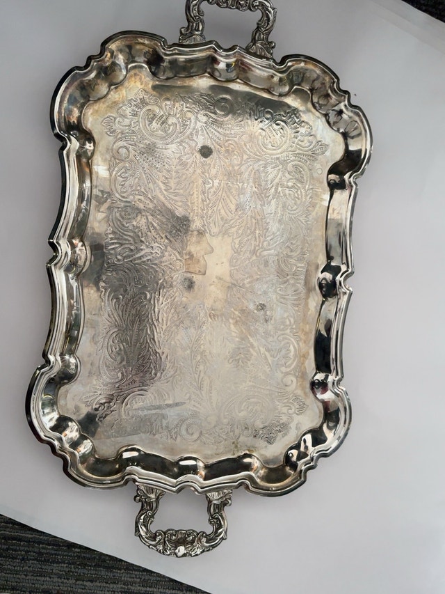 Ornate Vintage Silver-Plated Serving Tray - photo 3