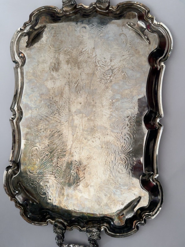 Ornate Vintage Silver-Plated Serving Tray - photo 4