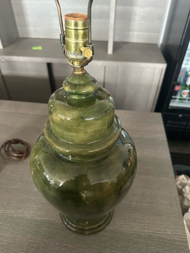 Large Olive Green Ceramic Table Lamp - photo 2