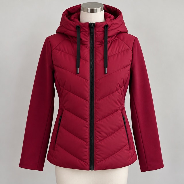 DKNY Women’s Burgundy Mixed Media Hooded Jacket – Size M – New W