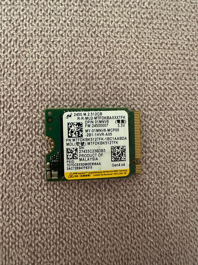 Micron 2450 512GB Gen4x4 NVMe M.2 2242 SSD