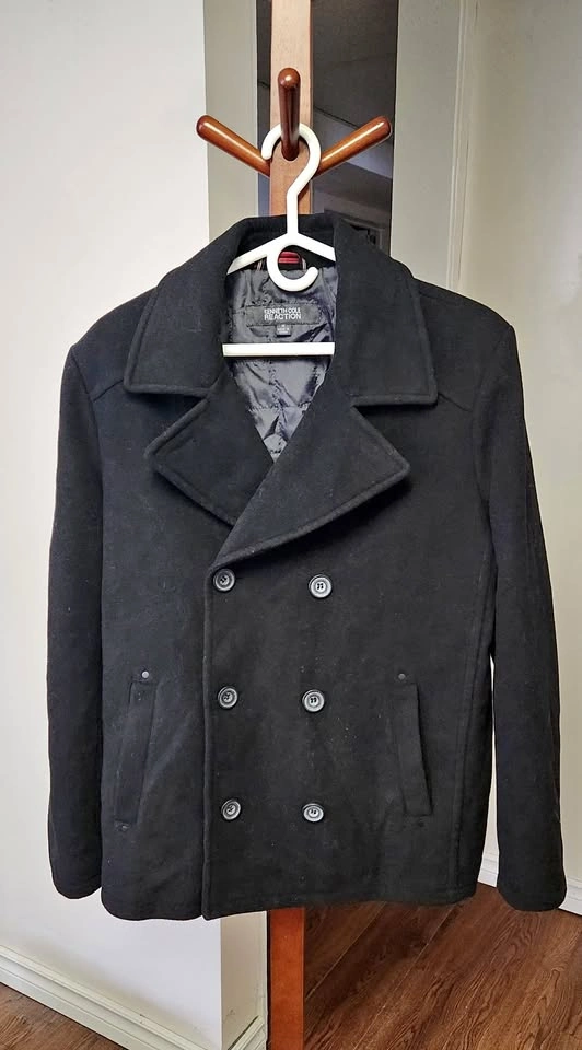 Black Wool Pea Coat - Size M Men Kenneth Cole Reaction