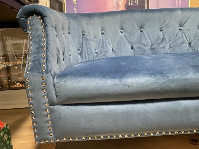 Blue Velvet Tufted Sofa - Modern Glam Style
