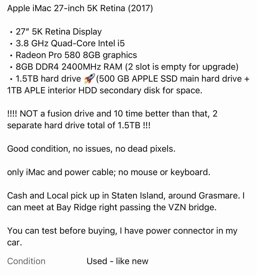 2017 iMac 27” 5K - $300 - photo 5
