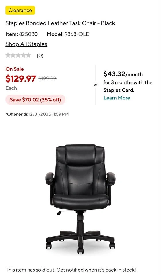 Staples Bonded Leather Task Chair – Black