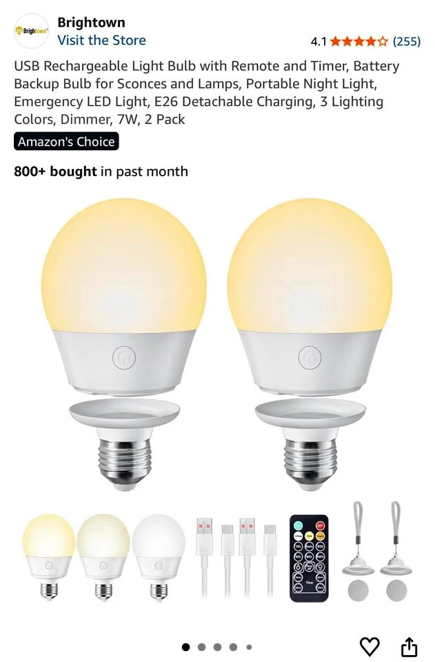 Rechargeable LED Light Bulbs – 2 Pack with Remote - Open Box