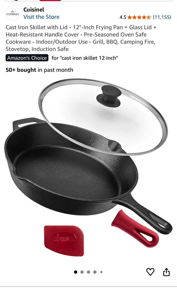 Cuisinel 12” Cast Iron Skillet with Lid – Brand New