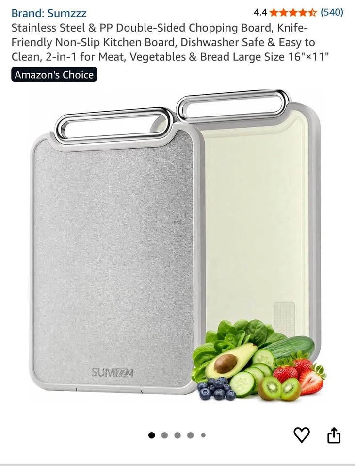 SUMZZZ Stainless Steel Double-Sided Cutting Board – 16” × 11”