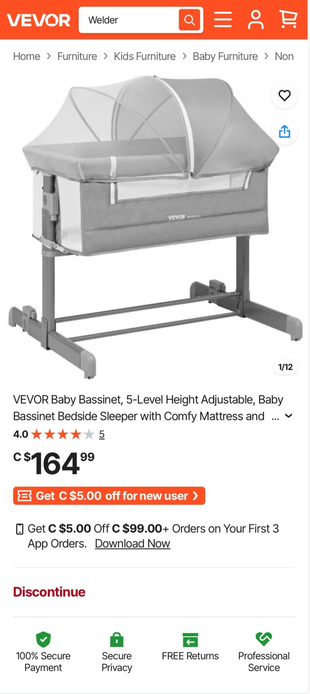 VEVOR Adjustable Baby Bedside Sleeper with Mattress