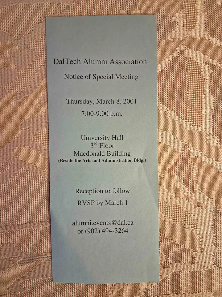 Vintage 2001 DalTech Alumni Association Meeting Notice