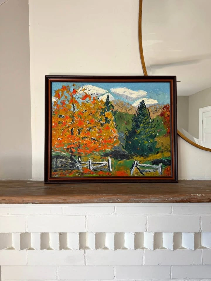 Vintage Original Impasto Oil Painting – Autumn Landscape – Frame