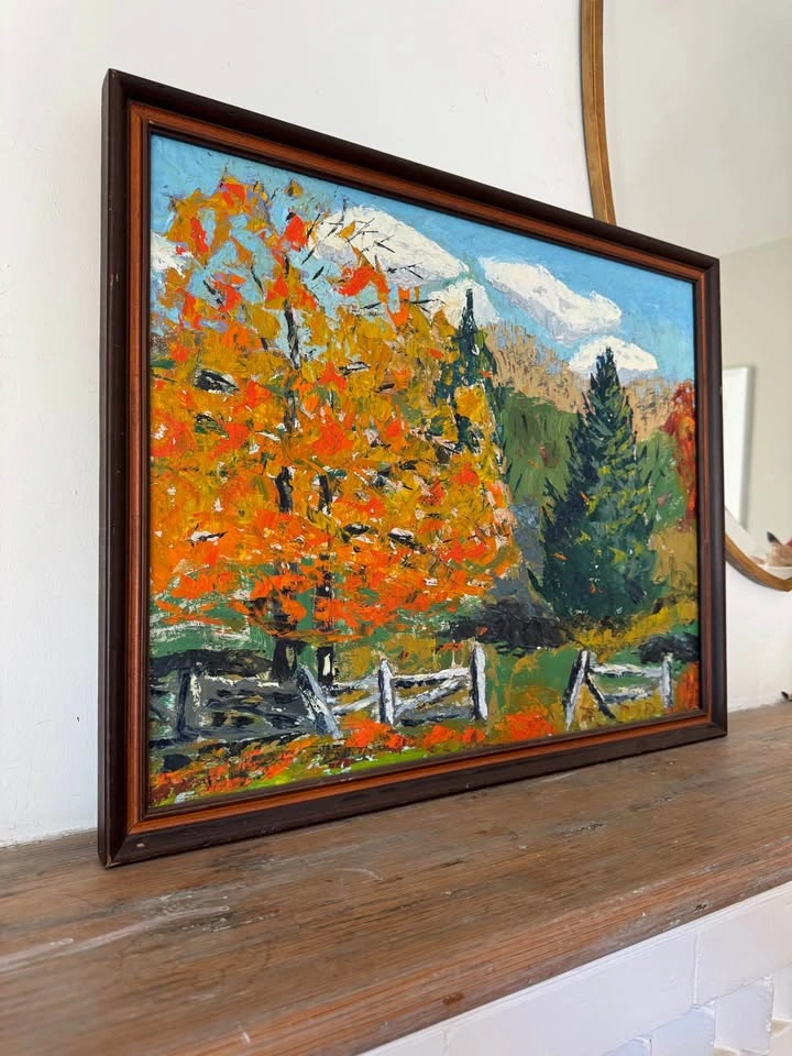 Vintage Original Impasto Oil Painting – Autumn Landscape – Frame - photo 2