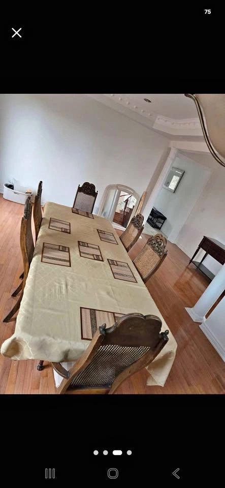 Wooden Dining Table with 6 Cane Back Chairs