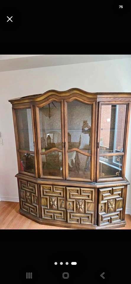 Vintage Carved Wood China Cabinet Hutch