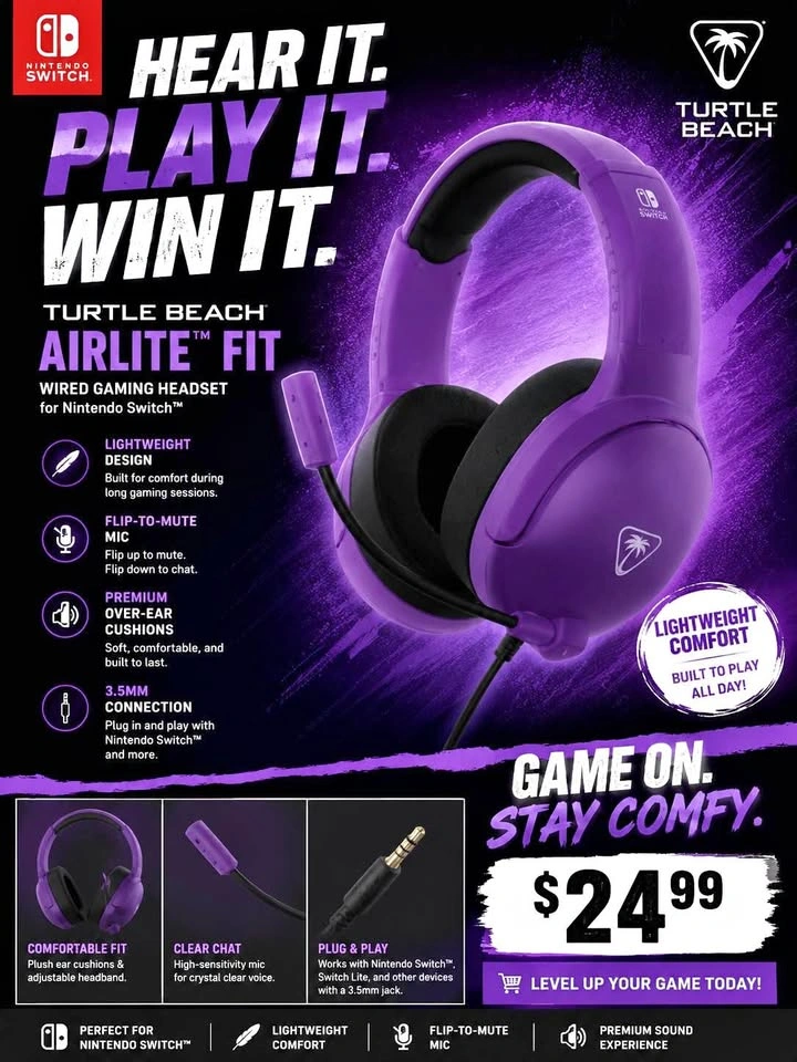 BRAND New Turtle Beach AIRLITE FIT Gaming Headset