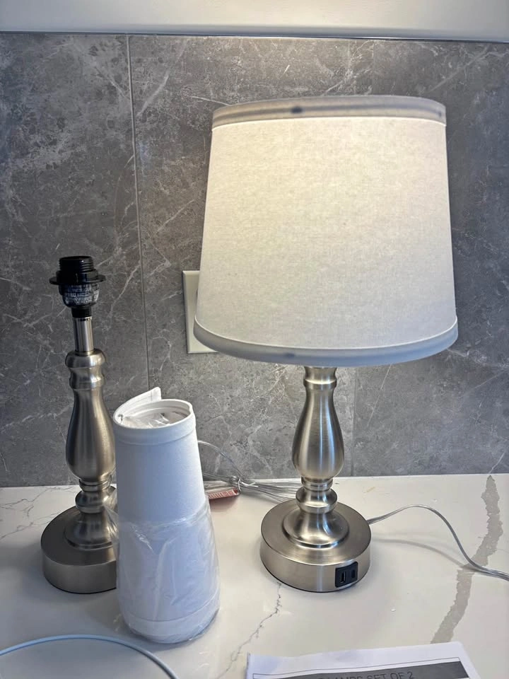Set of 2 Brushed Nickel Touch Control Table Lamps with USB