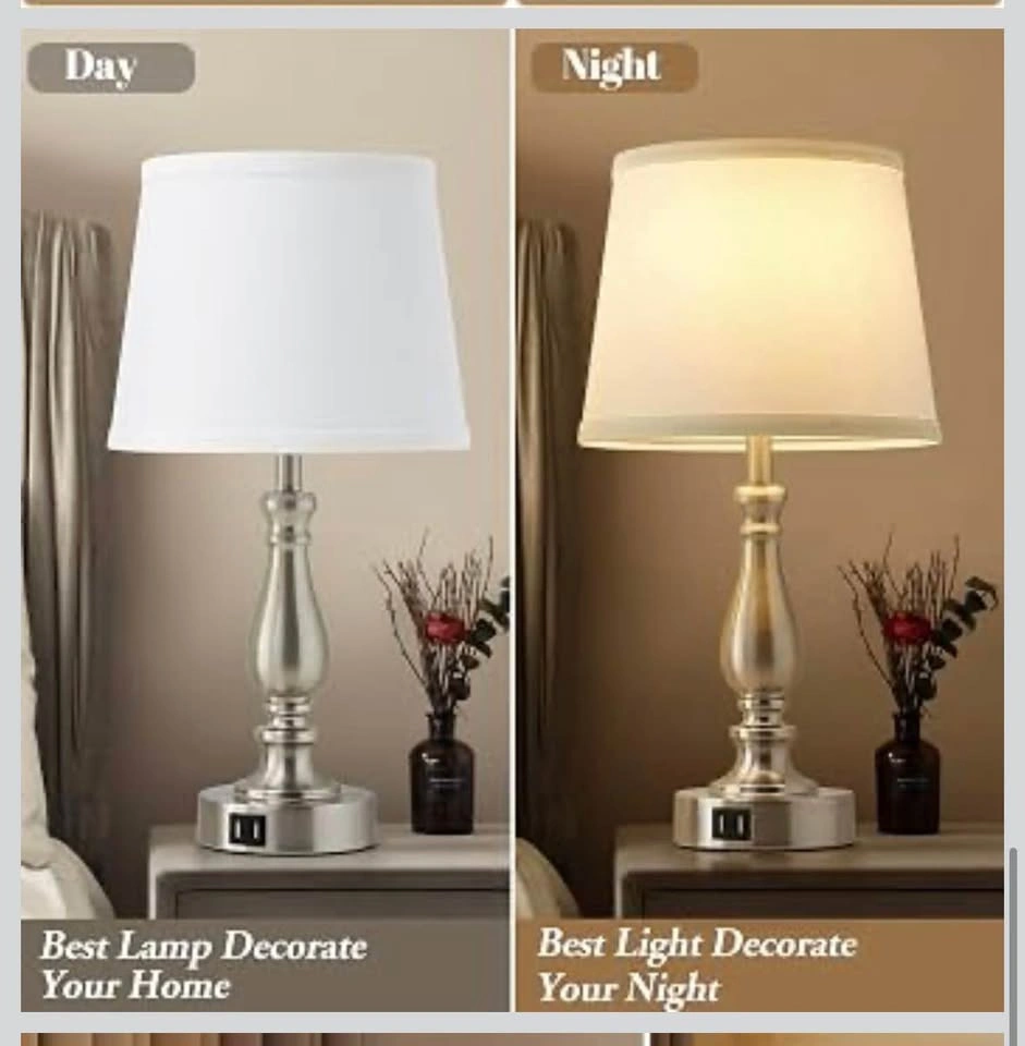 Set of 2 Brushed Nickel Touch Control Table Lamps with USB - photo 4