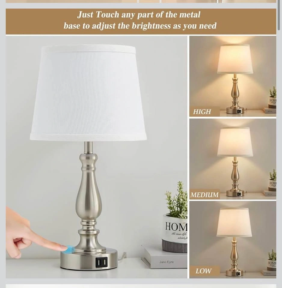 Set of 2 Brushed Nickel Touch Control Table Lamps with USB - photo 5
