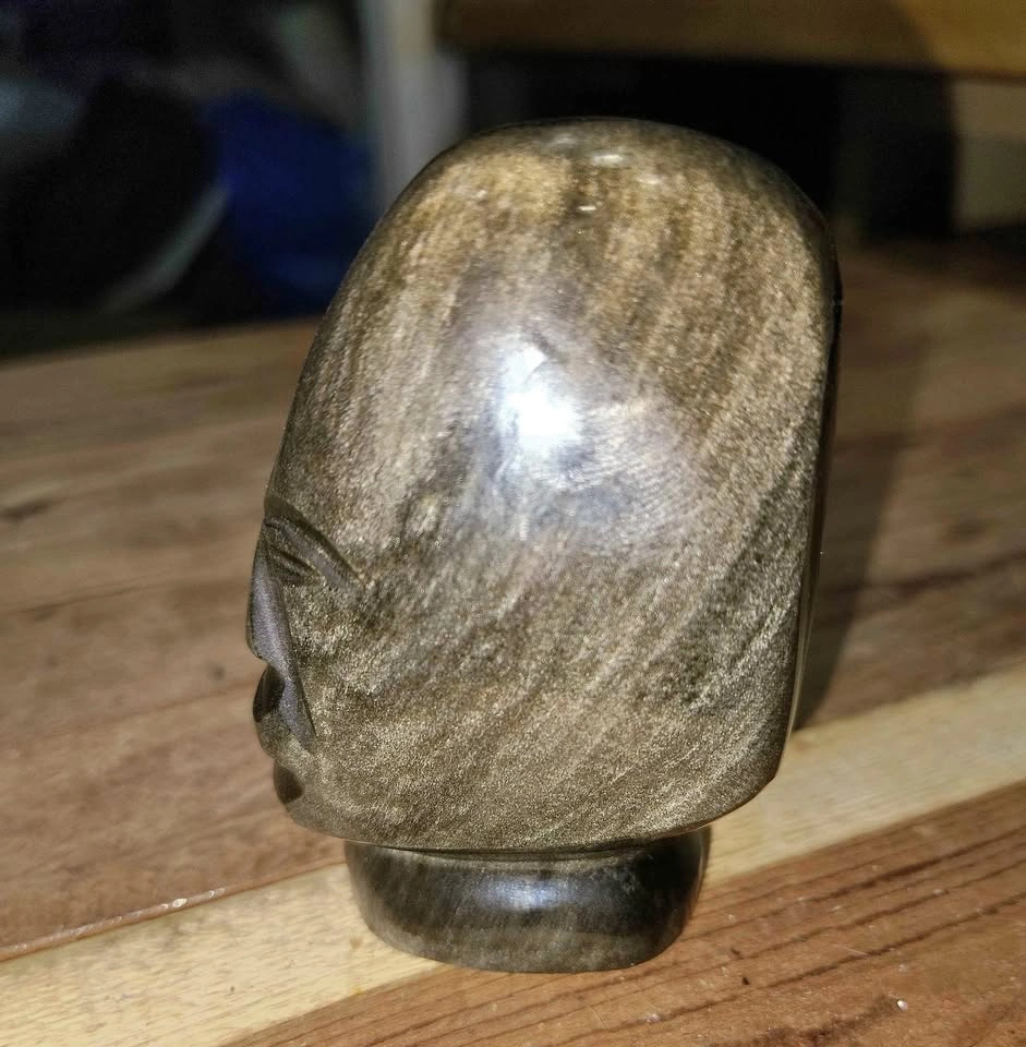 AZTEC/MAYAN GOLD SHEEN OBSIDIAN STONE CHIEF FIGURE 8CM