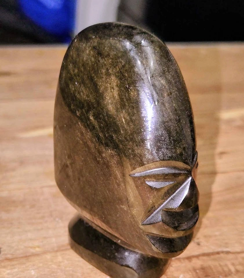 AZTEC/MAYAN GOLD SHEEN OBSIDIAN STONE CHIEF FIGURE 8CM - photo 3