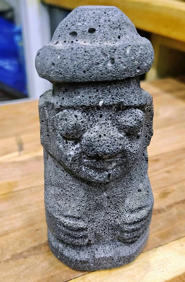 KOREAN JEJU LAVA STONE GRANDFATHER CARVING 13CM HIGH