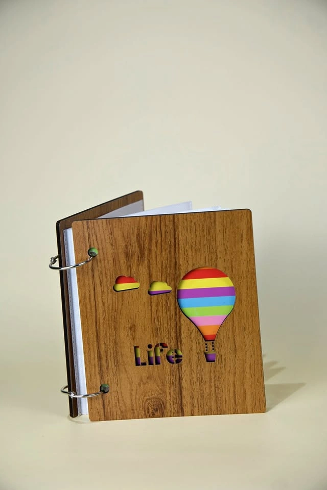 Wooden Photo Album with Colourful Hot Air Balloon Design