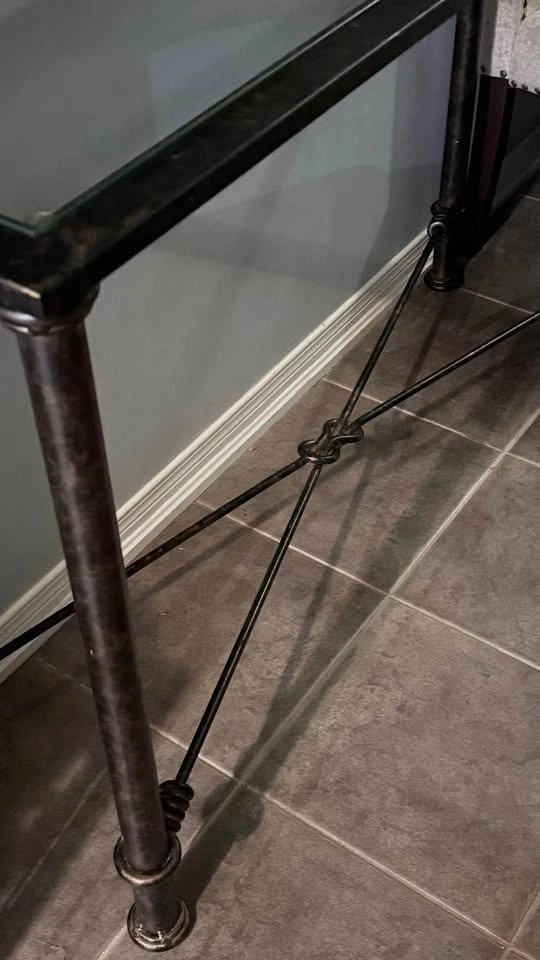 Console Table — Dark Chocolate Metal Frame, Glass Top - photo 2