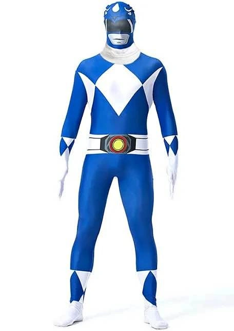 Adult Power Ranger Halloween costume blue with the mask