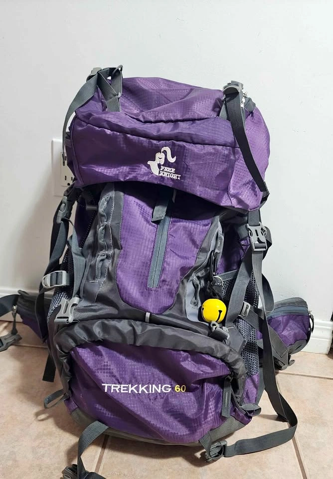 Purple camping backpack 60L