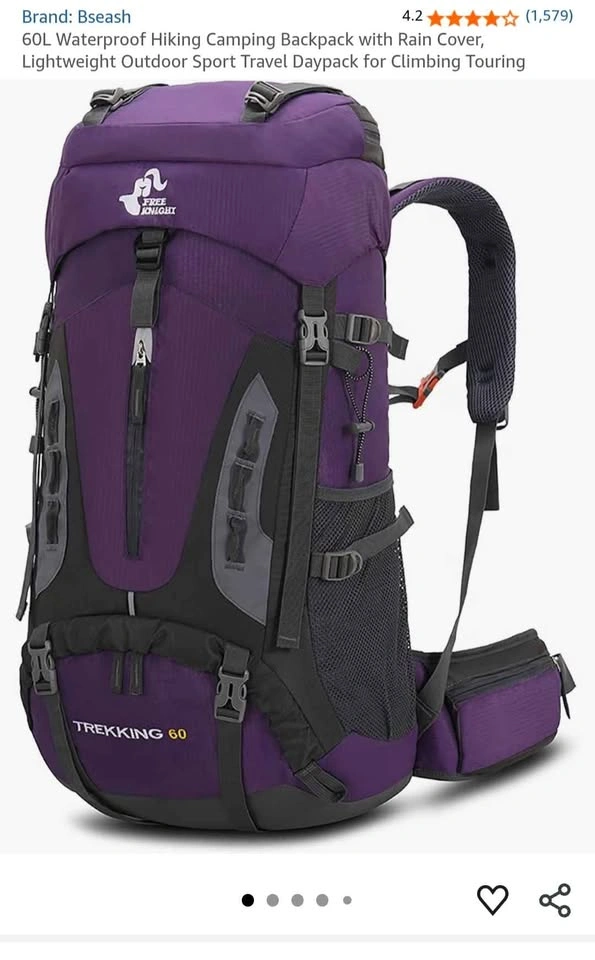 Purple camping backpack 60L - photo 3