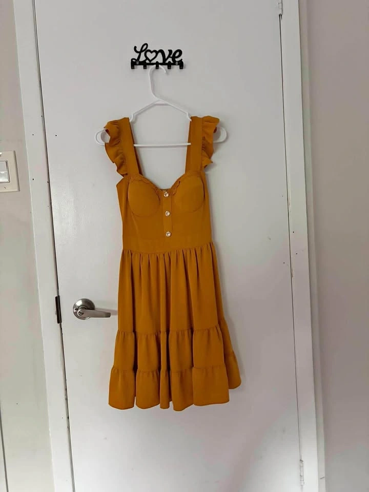 Mustard Yellow Ruffle Strap Tiered Dress