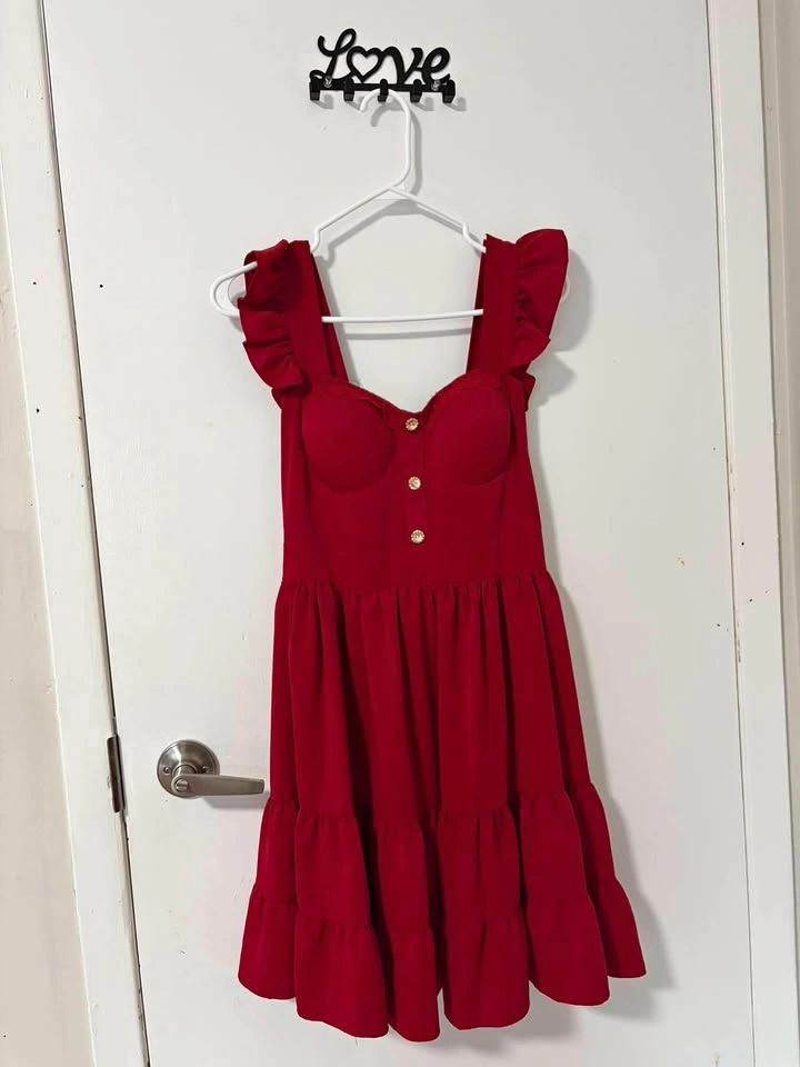 Red Ruffle Sleeve Tiered Mini Dress