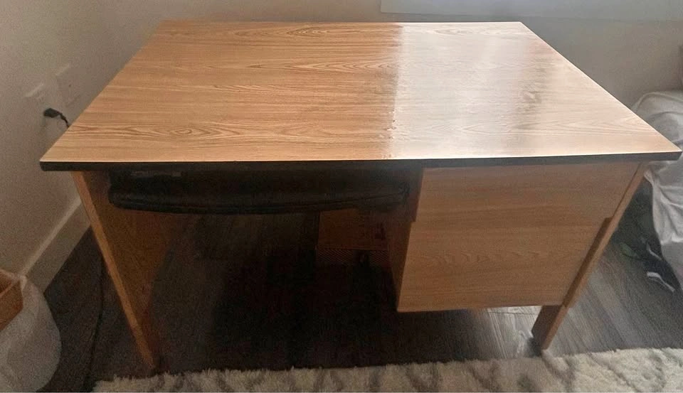 Wooden Desk with Keyboard Tray and Drawers