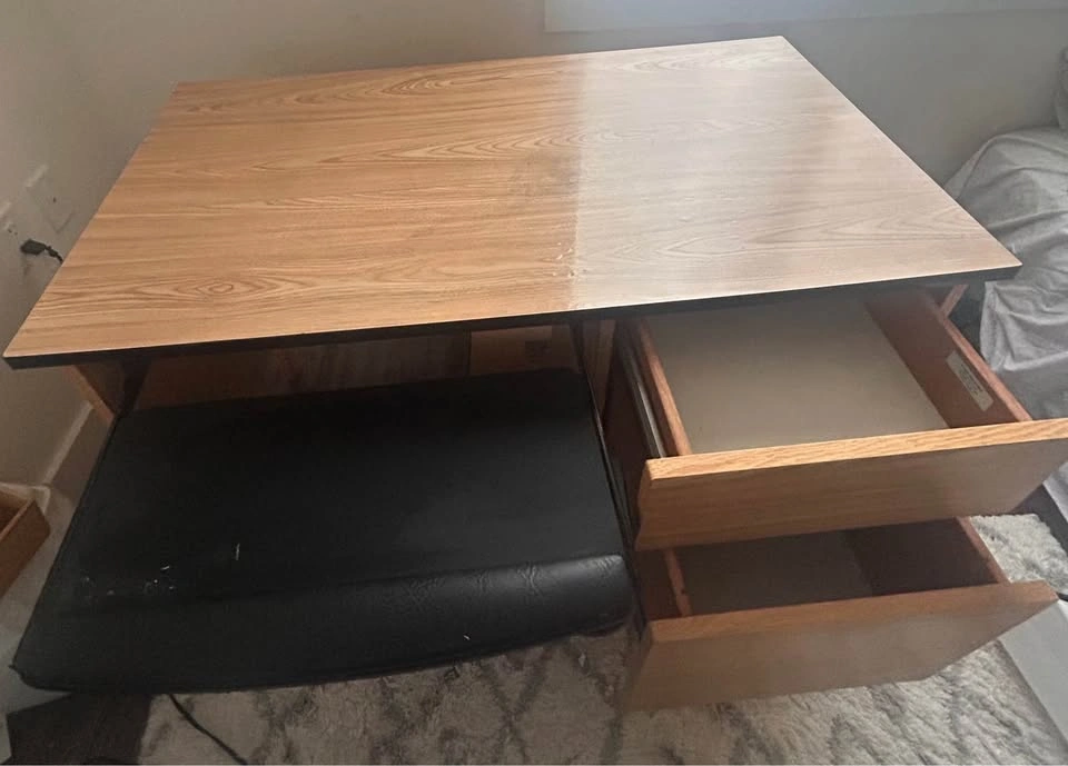 Wooden Desk with Keyboard Tray and Drawers - photo 3