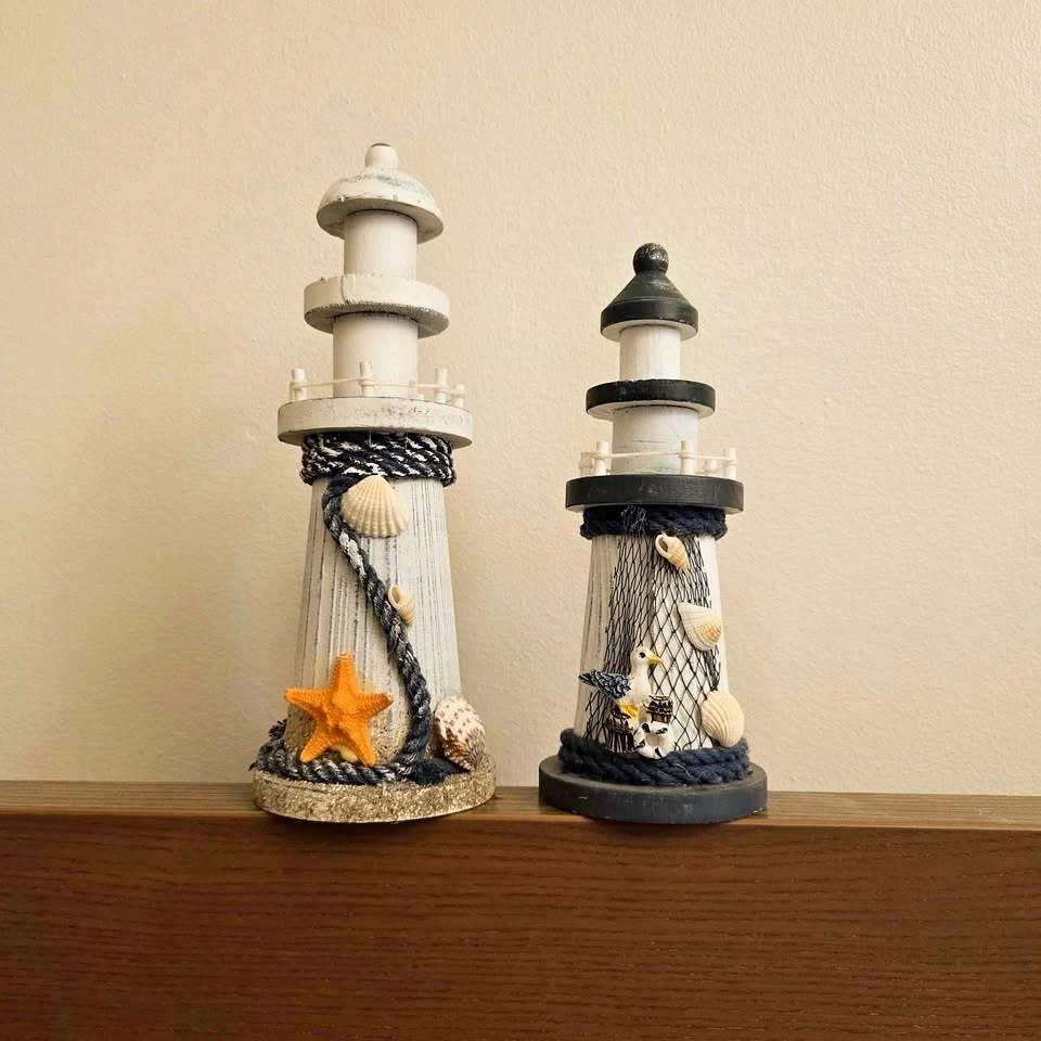 Set of 2 Nautical Lighthouse Figurines