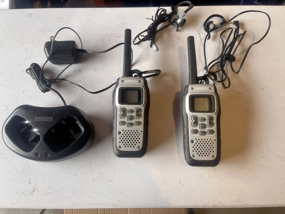 Uniden Two-Way Radios (Pair) with Charging Dock and Headsets