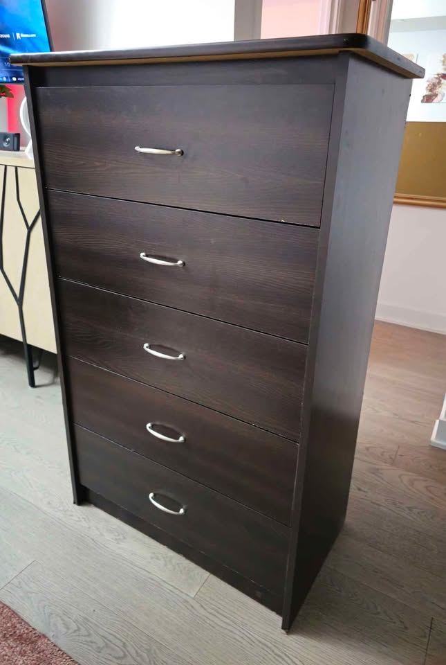 Premium Dark Walnut Wood Dresser - 5 Drawer - photo 4